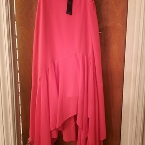 Red Shark Tail Hi-Lo Maxi Skirt